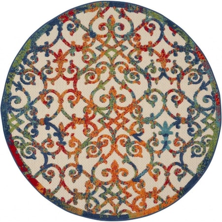 Homeroots 4 ft. Round Rainbow Colored Indoor & Outdoor Area Rug 385030